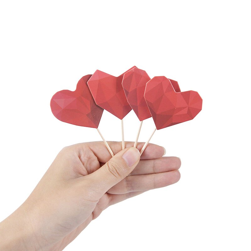 12 Stuks Rood Hart Bruidstaart Toppers 3D Hart Cupcake Topper Voor Verjaardag Valentijnsdag Party Liefde taart Decoratie