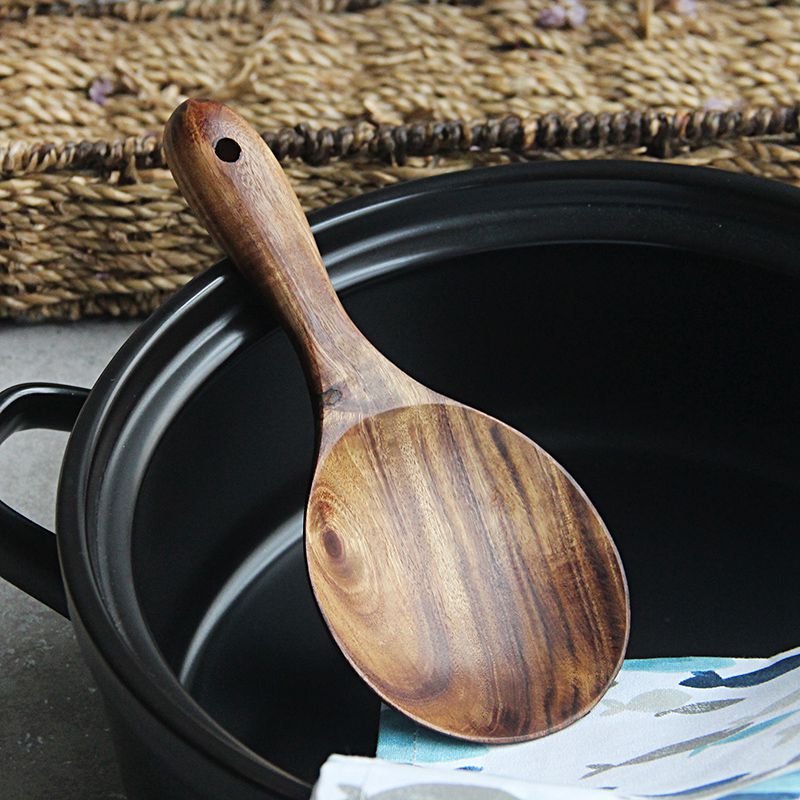 Cuchara de madera de teca, cuchara de madera maciza Natural para arroz, pala de madera para arroz, cuchara grande para servir patatas, utensilios de cocina de madera