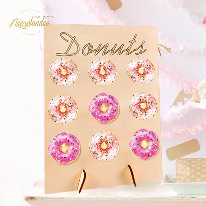 Nicrolandee Hout Donut Muur Display Stand Hout Donut Display Board Voor Bruiloft Verjaardag Baby Shower Bridal Shower Feestartikelen