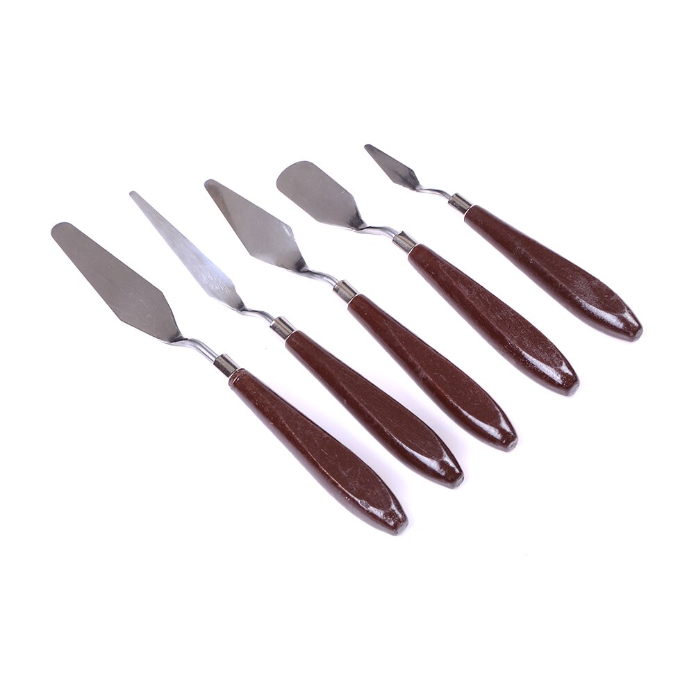5 stk blandet palet kniv maleri rustfrit stål skraber spatel træ håndtag kunst forsyninger til kunstner lærred oliemaling