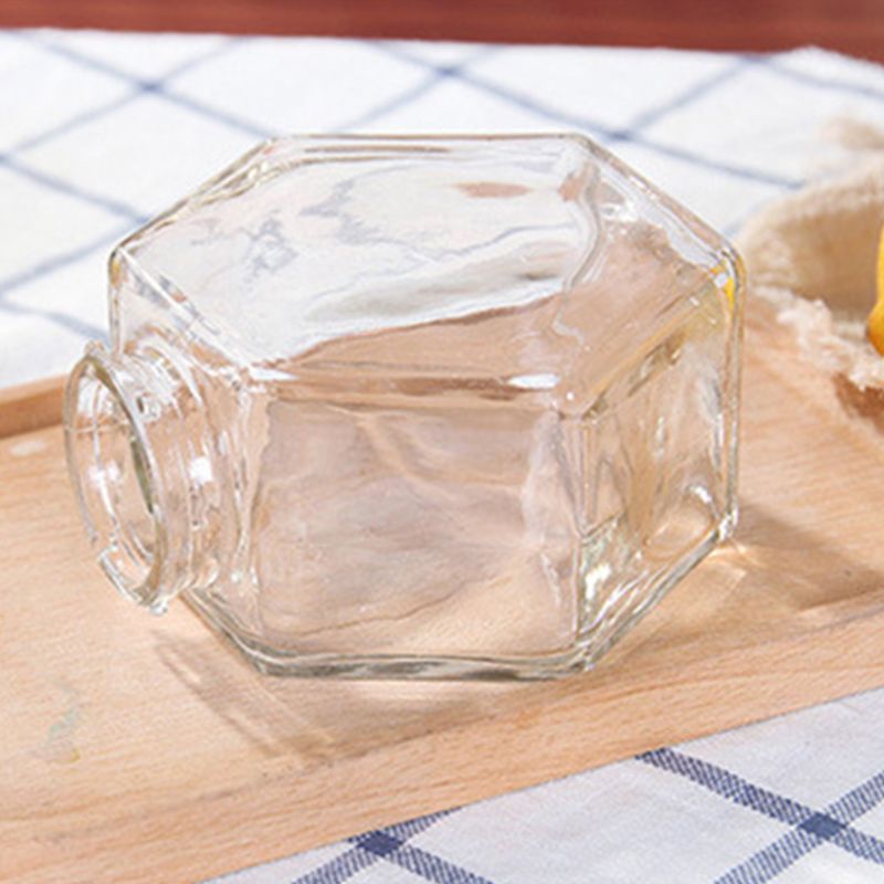 220ML/380ML Hexagonal Glass Honey Bottle with Wooden Stirring Rod Honey Packaging Bottle Small Honey Bottle Container Honey Jar
