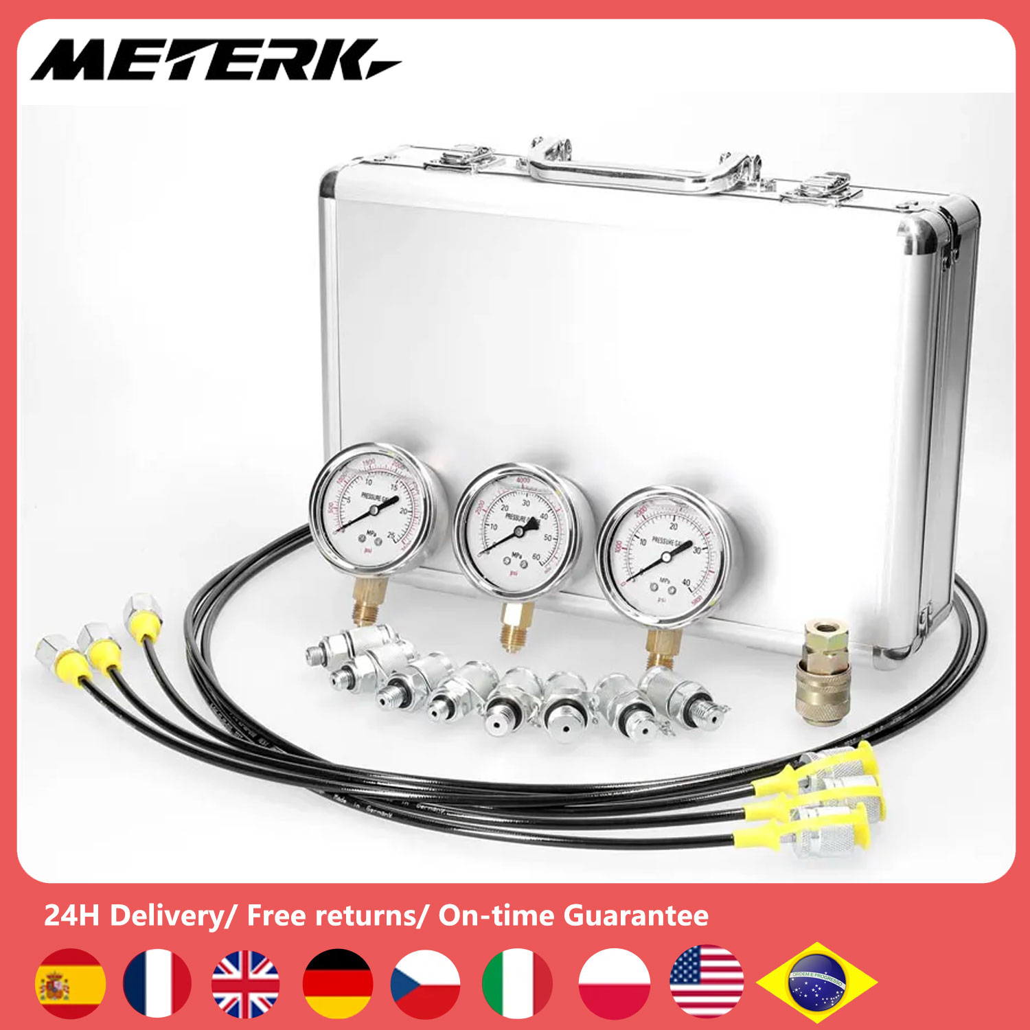 Hydraulik manometer Kit Bagger Hydraulik druckmaschine mit 9 Kupplungen 3 Manometer 3 Prüf schlauch werkzeuge