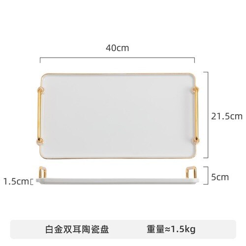 Modern Ceramic Storage Tray with Golden Stroke Rectangular Cosmetic Candy Storage Tray for Living Room Entrance Home Decoration