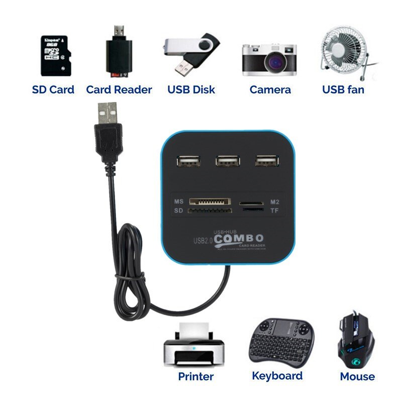 USB HUB 2.0 3 Ports tf Micro SD Card Reader Slot USB Combo HUB Multi Ports All In One USB HUB Adapter Cable For Laptop Computer