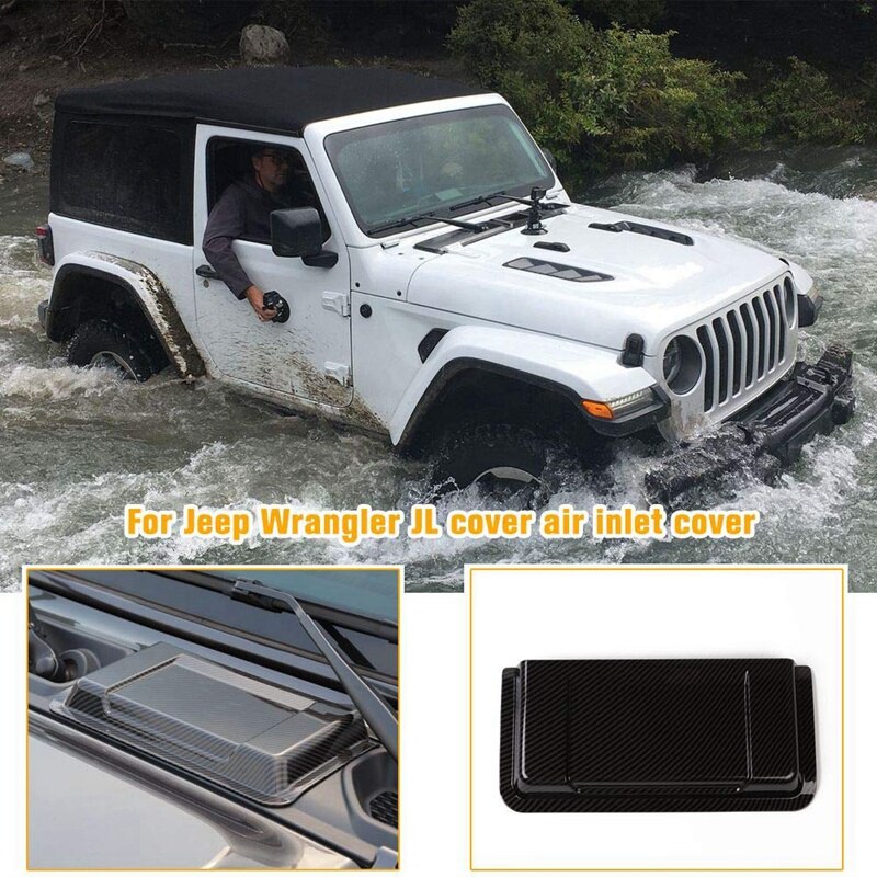 Cowl ABS Engine Inlet Cover Air Intake Hood Vent Scoop for Jeep Wrangler JL JLU , Carbon Fiber