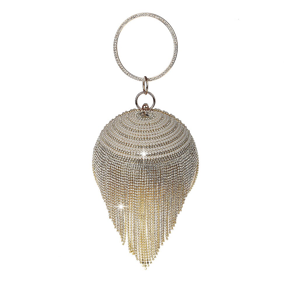 Luksus diamant krystall perler lang dusk ball form kveldsveske damer kvinner glitter bryllup fest dag clutches vesker
