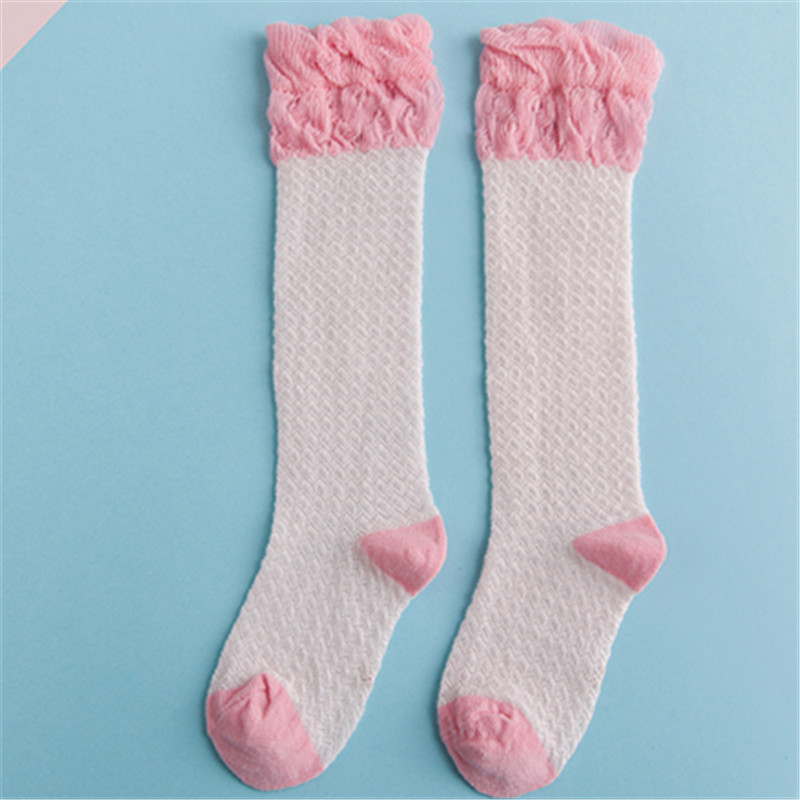 Frühlings- und sommer-netzstrümpfe für babys, farblich abgestimmte dünne, atmungsaktive babysocken, hohe socken für mädchen: Rosa / M (1-3t)