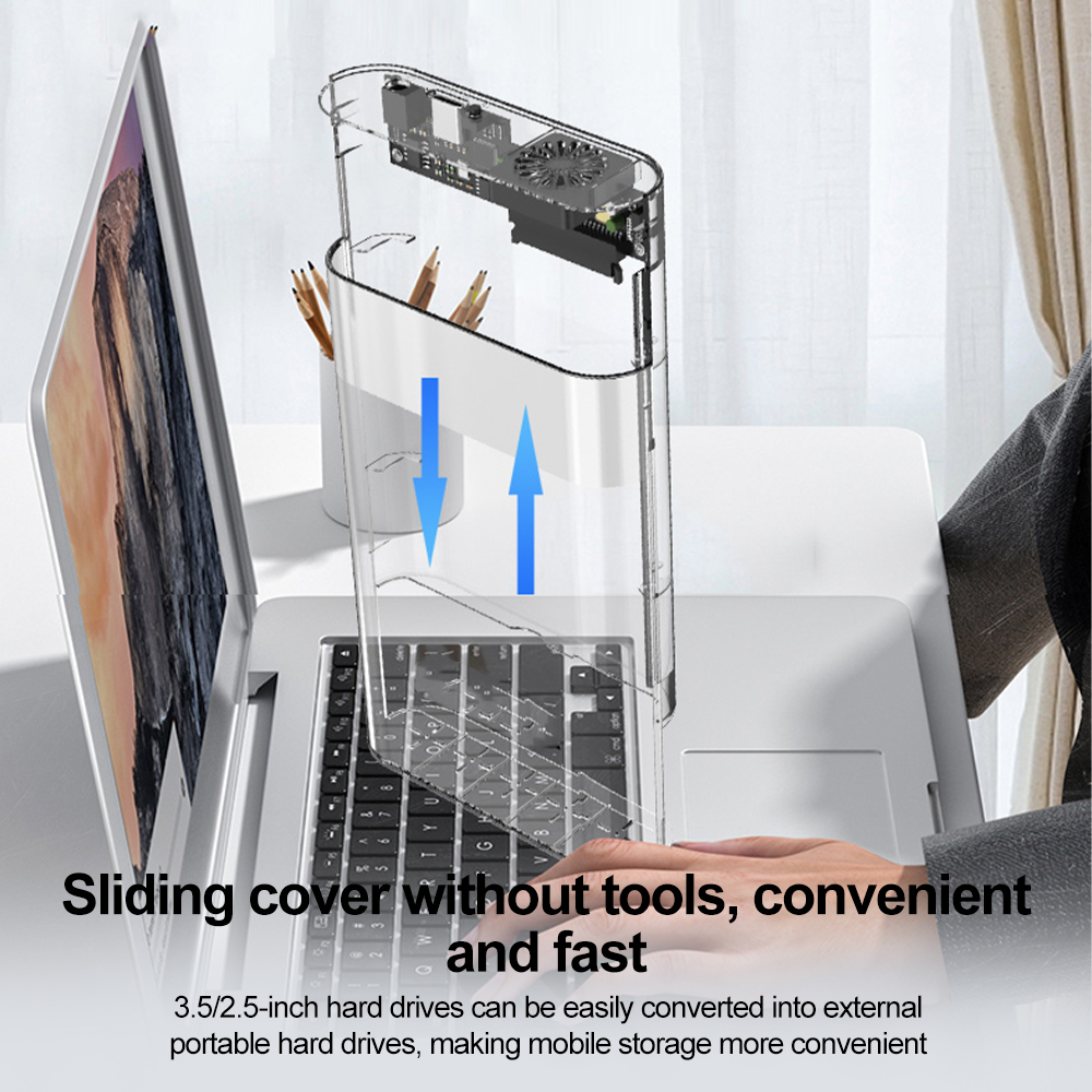 2.5/3.5 Inch RGB SATA HDD Case SATA to USB 3.0 Type C Transparent SSD Adapter External Storage Hard Support 28TB Disk Drive Box