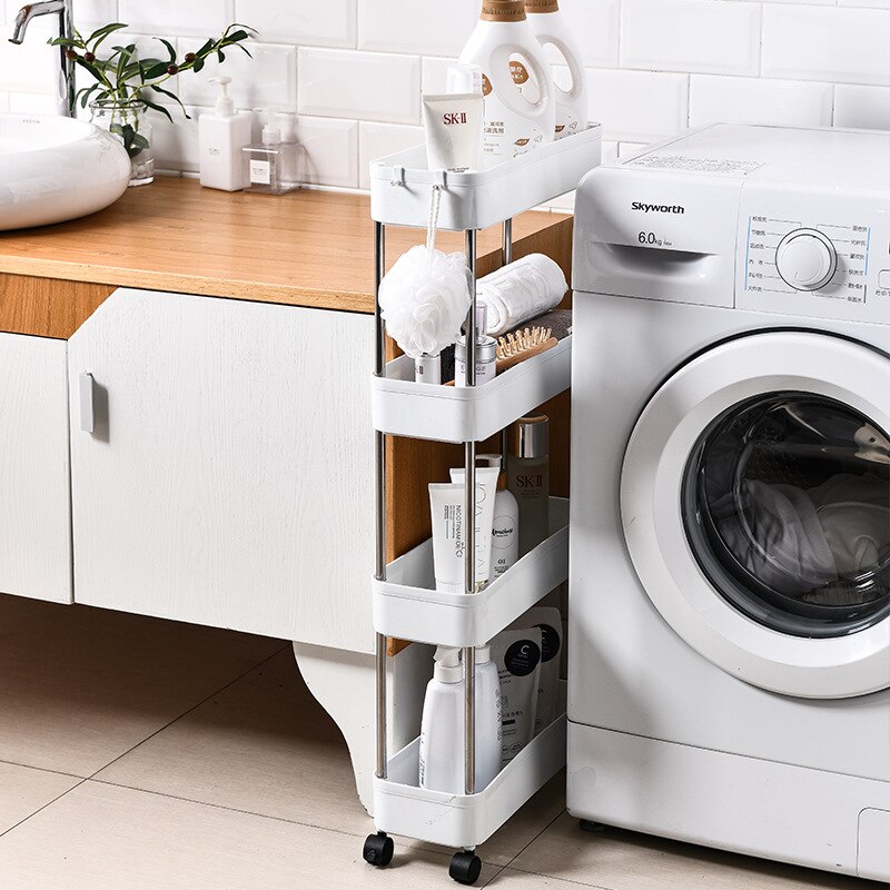 Movable Kitchen With Wheels, Side Refrigerator, Floor-To-Ceiling Slot Trolley With Hook Storage Rack, Slot Rack