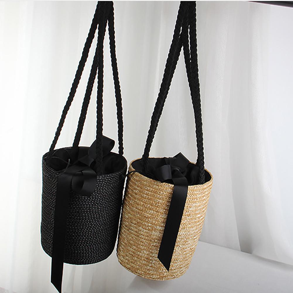 Bucket-shaped Cute Straw Bag Messenger Bag Knitted Bag Flower Beach Storage Bag for Straw bag Tote Woven Shoulder Bag