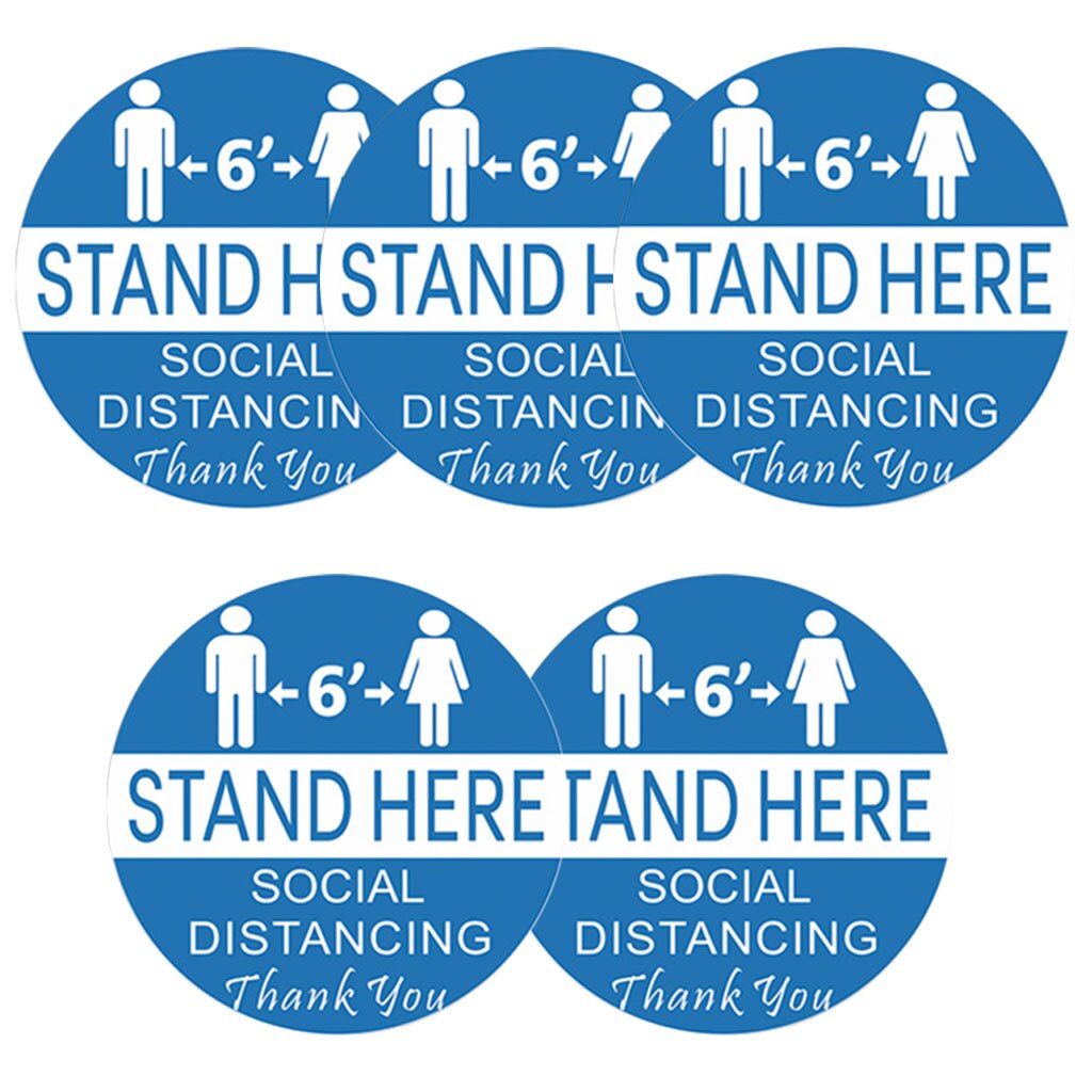 5pcs Floor Sticker Wall Decal Sign Car Caution 6 ft Foot Distance Warning 30cm: E