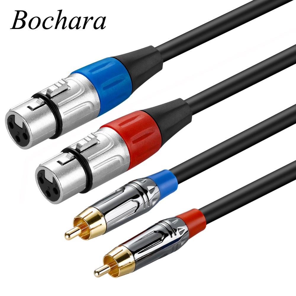 Bochara 2RCA Male to Dual XLR Female OFC AUX Audio Cable Shielded For Amplifier Mixer Speakers