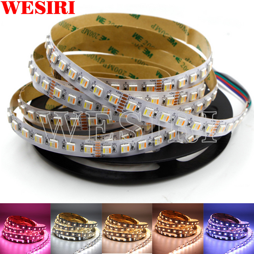 5 M RGBCCT 5IN1 LED Strip Licht RGB + Wit + Warm Wit 5050 SMD Dual Wit Temperatuur Verstelbare LED strip 12 MM PCB DC12V/24 V