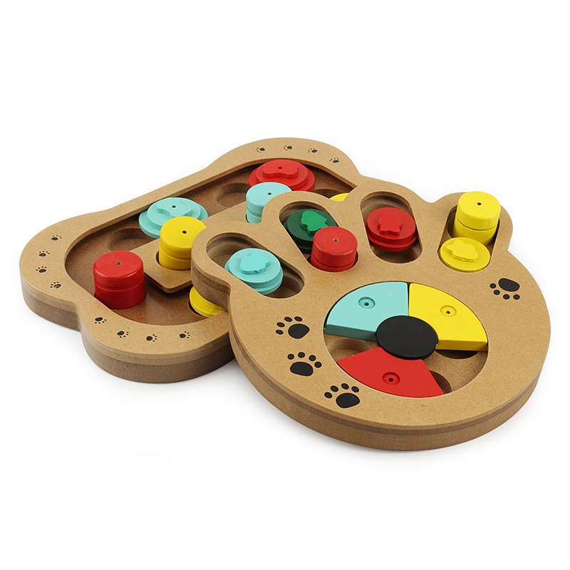 Interactive Toys For Dogs Foraging Food Treated Wood Dog Toy Eco-friendly Pet Toy Educational Pet Bone Paw Puzzle Toy