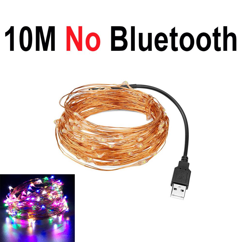 Julbelysning utomhus bluetooth led snöre trädgård års krans dekoration usb festong led ljus belysning: 10m utan bluetooth