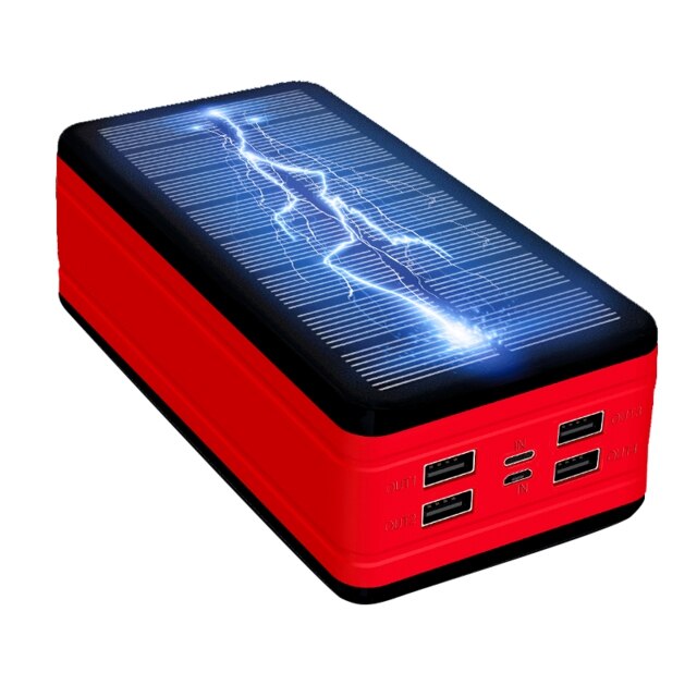 Solar 99000 mah power bank carregador sem fio portátil de carregamento rápido com luz acampamento emergência sos bateria externa: Solar Red