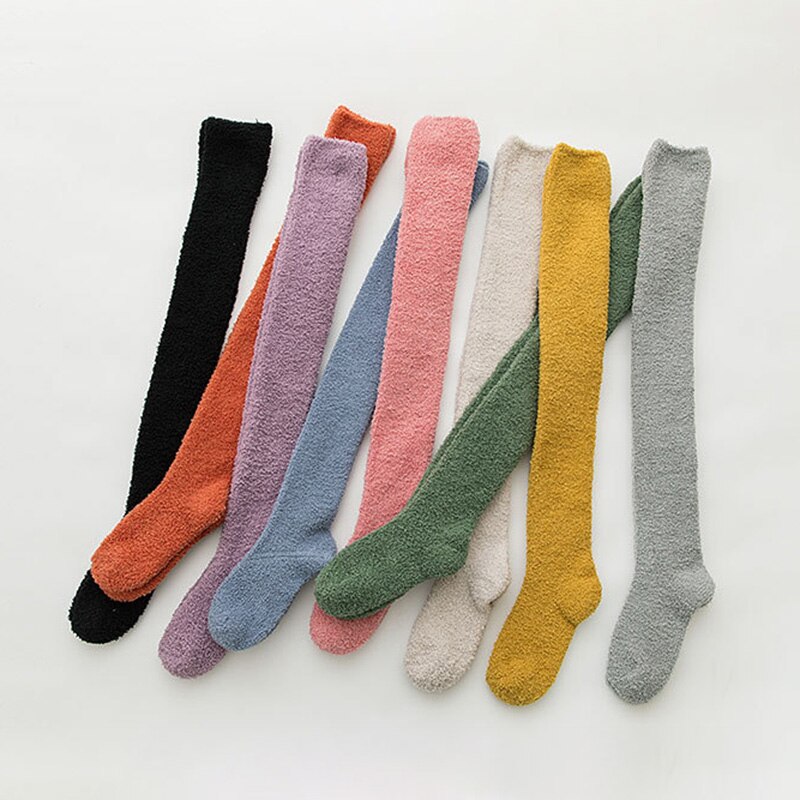 Varme koral fleece strømper kvinder vinter tykkere fløjl lange sokker strømpebukser lår sne termisk onve knæ sokker hjemme calcetines