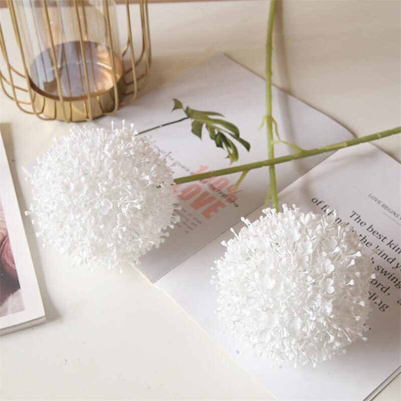 5pcs Artificial Alliums Stem Plastic Colorful Giant Onion Ball Flower Branch for Wedding Centerpieces Floral Decoration: white
