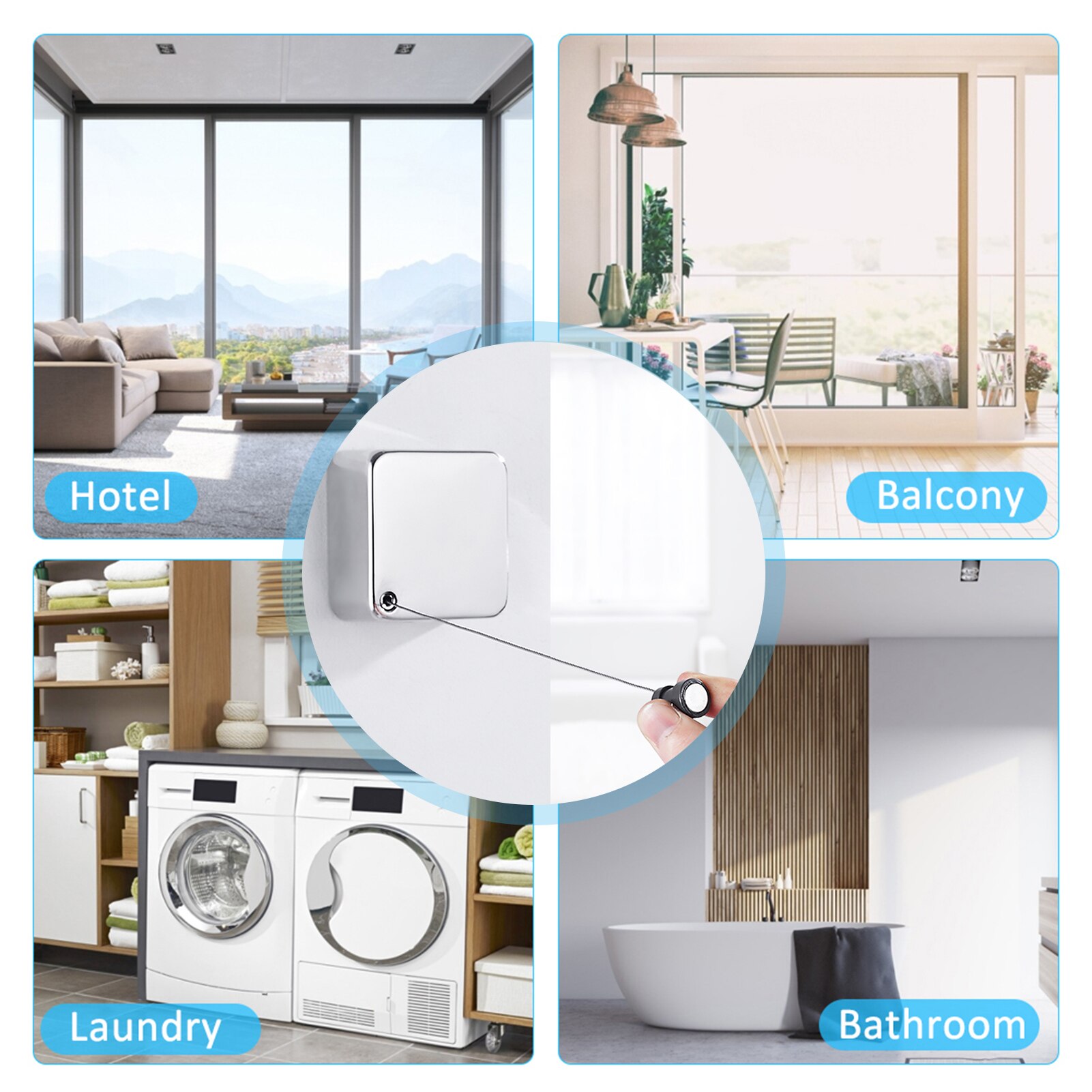 304 Stainless Steel Retractable Clothesline Indoor Balcony Dry Clothes Invisible Clothesline Freely Retractable