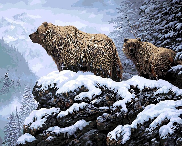 HUACAN cuadros por números animales pintura al óleo por números Kits de oso dibujo lienzo DIY invierno pintado a mano decoración del hogar: SZHC528