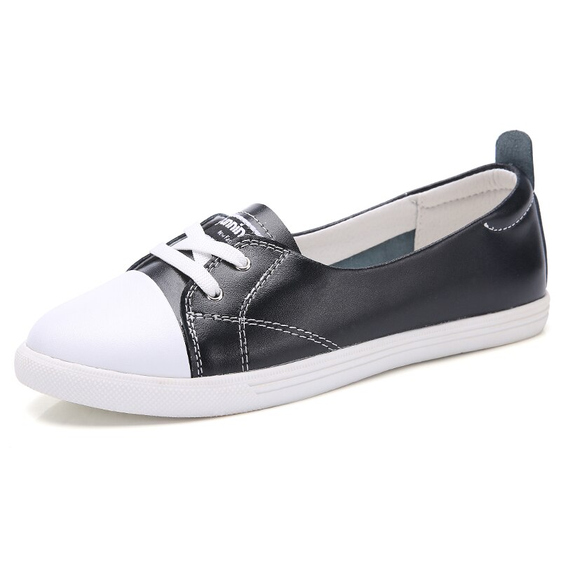 Zimnie Vrouw Ballet Schoenen Uitgesneden Leer Ademend Mocassins Vrouw Bootschoenen Ballerina Dames Flats Schoenen Maat 35 ~ 40: Black / 6