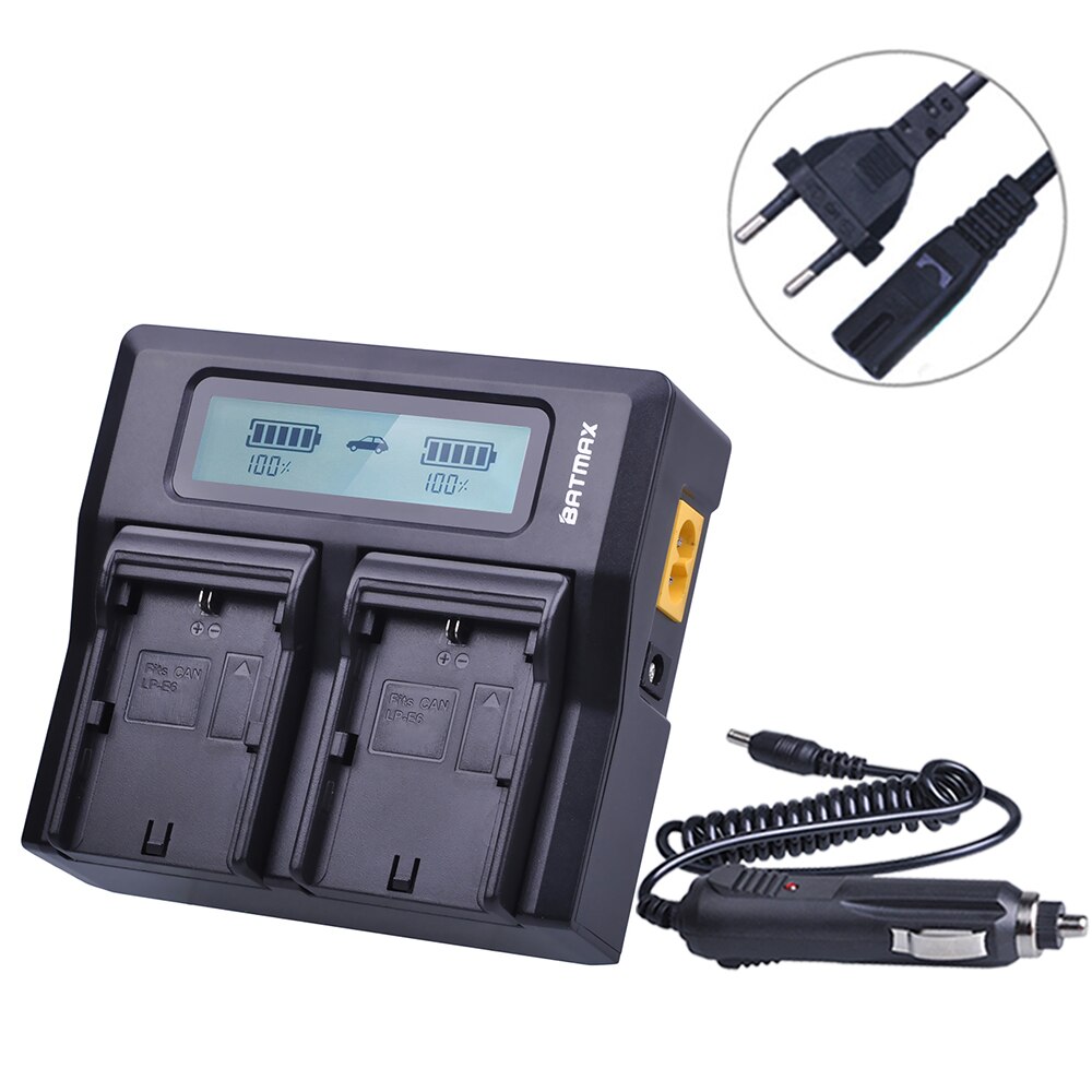 Durapro 2x 2000 mah lp -e6 lp-e6n lp  e6 kamera li-ion batteri + lcd snabbladdare för canon eos 5ds r 5d mark  ii 5d 6d 7d 80d