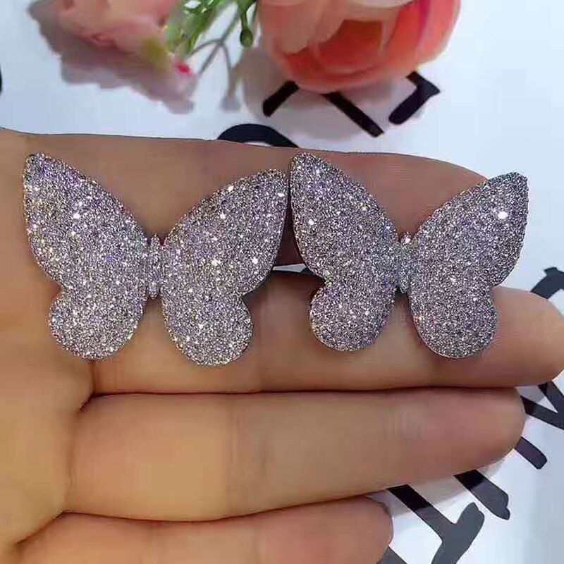HIBRIDE Newest Beautiful Butterfly CZ Stone Micro Pave Engagement Rings Women White Gold Color Female Finger Ring For R-150