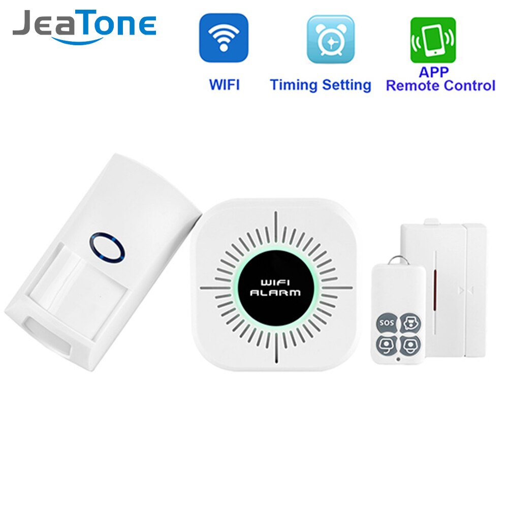 Jeatone draadloos huis inbreker wifi alarmsysteem beveiliging app controle engels android ios pir-sensor deur raam detector alarm: B