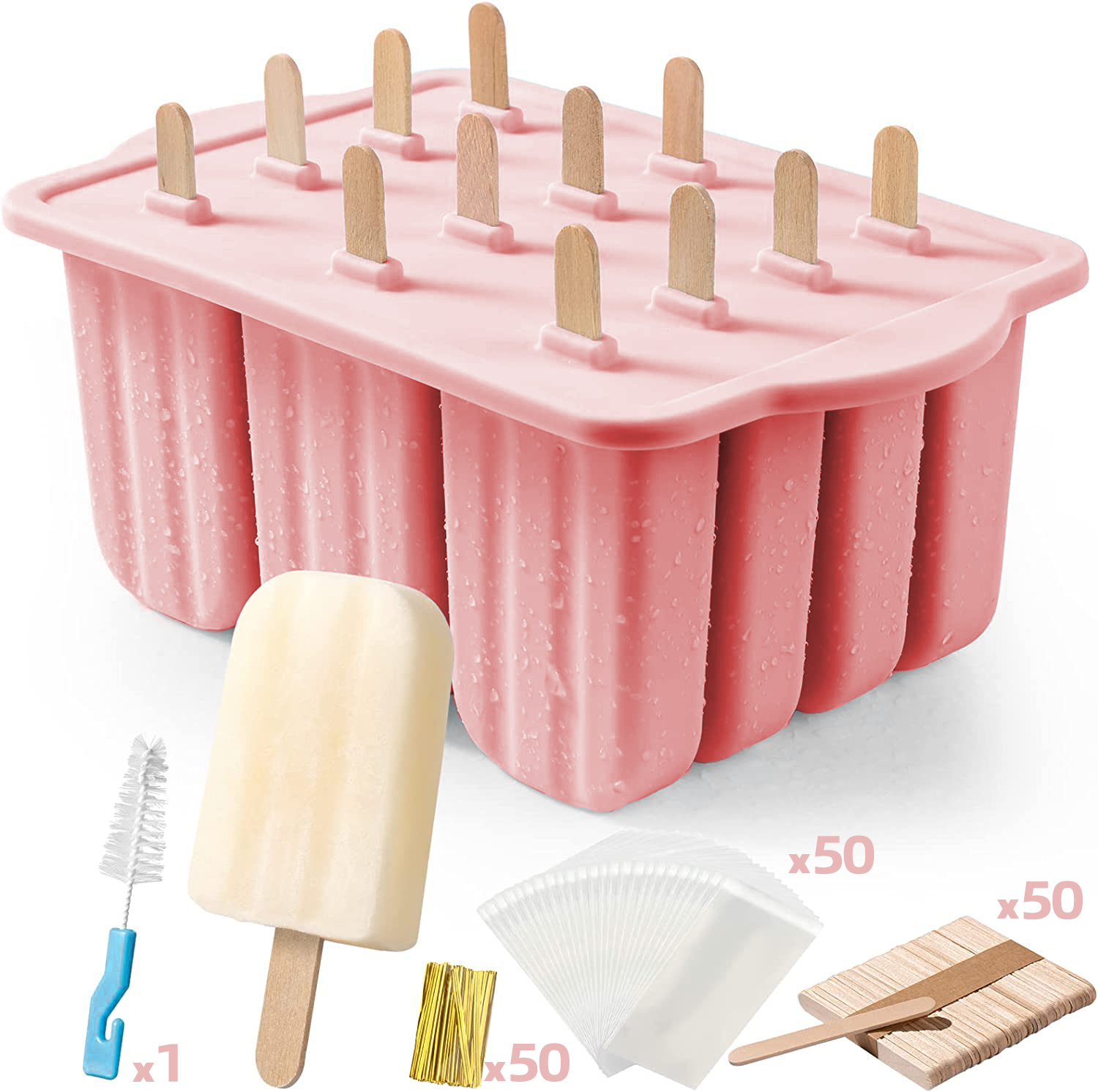 Sommer gør-det-selv isværktøj med træpinde silikone isforme køkkentilbehør slukke tørst snacks til børn: Rød