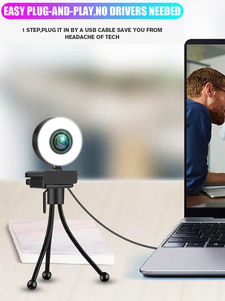 Mini caméra USB 4K 5 millions HD, lumière de remplissage, Webcam HD multifonctionnelle, accessoires pour ordinateur portable, directe