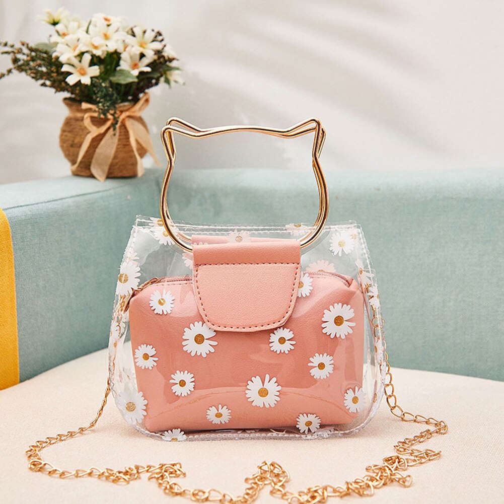 Schouder Waterdichte Draagbare Voor Vrouwen Casual Daisy Patroon Keten Transparant Crossbody Handtas Messenger Met Inner Pouch