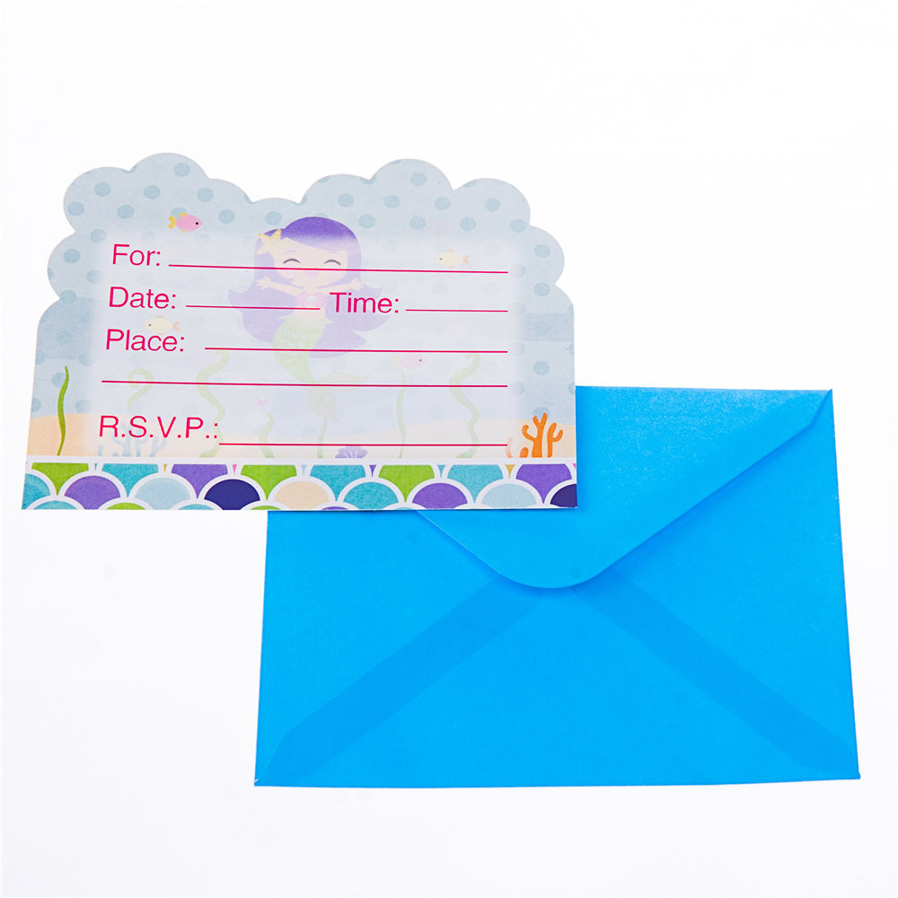Mermaid theme invitation card mermaid print greeting card cartoon animal party invite friends birthday party