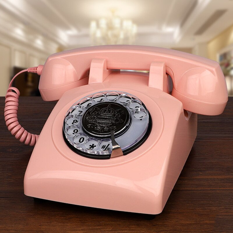 Telefoni domestici con quadrante rotante retrò IAKEMIC, telefono fisso Vintage vecchio stile classico con filo per casa e ufficio: Pink Telephone