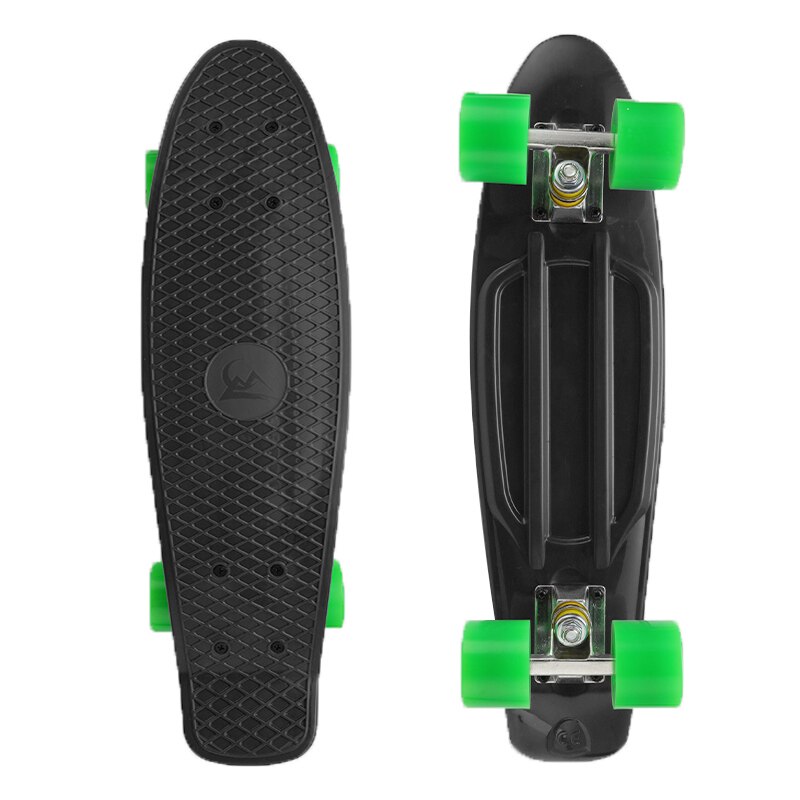 22 tums skateboard mini cruiser skateboard plast longboard 4 hjul single rocker utomhus sport för tjej pojke 56 x 15 x 10cm: Svart