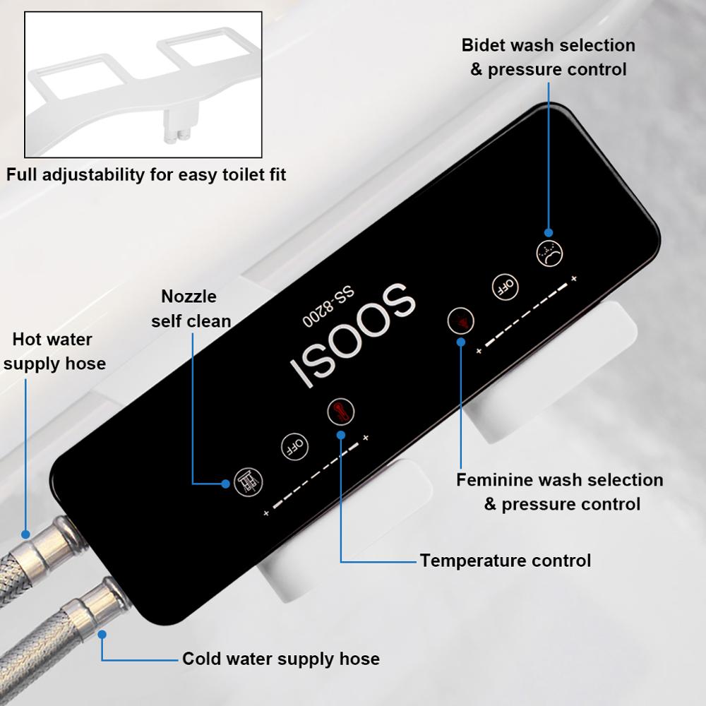 Soosi Non-Elektrische Mechanische Toiletbril Bidet Attachment Ultra Dunne Dual Nozzle Spuit Verse Water Spray Voor Persoonlijke Hygiëne