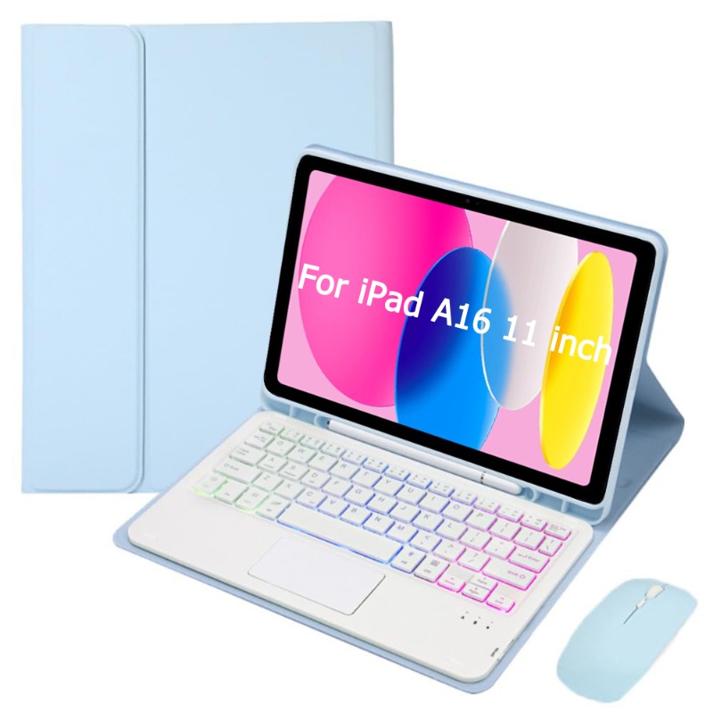 Engels toetsenbord met touchpad voor iPad A16 11 '' / iPad 2025 11e generatie 2025 Verlicht toetsenbordhoes met potloodsleufstandaard