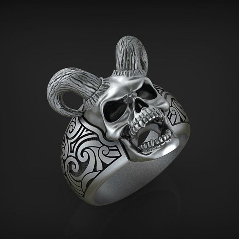 Punk Hip Hop Viking Ring Classic Retro Satan Devil Skull Ring Gothic Motorcycle Men's Ring Jewelry
