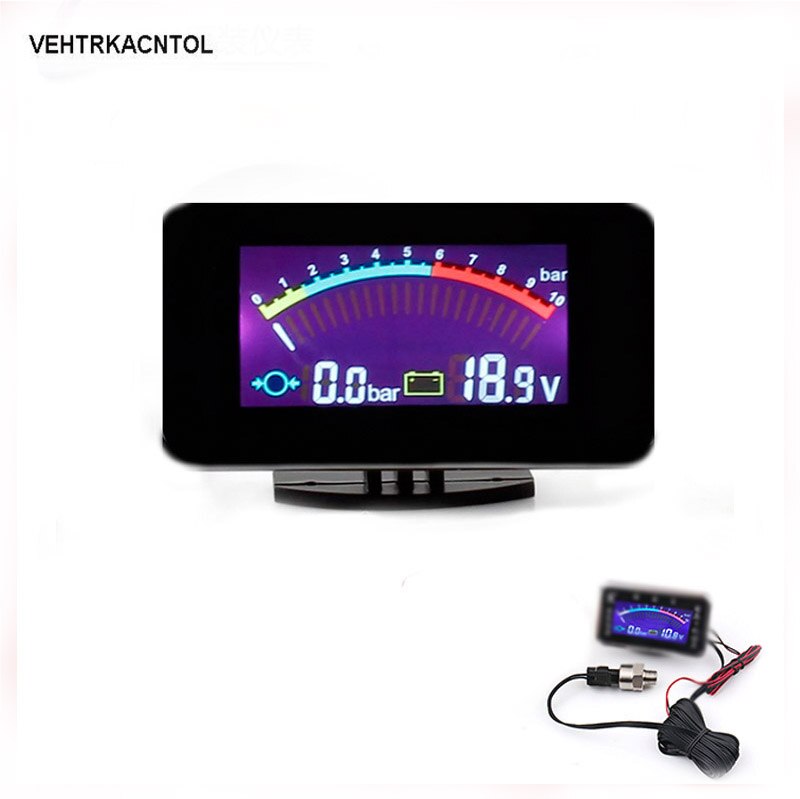 12v/24v auto lastbil bil olietrykmåler lcd motorolietrykmåler monitor + voltmeter spændingsmåler
