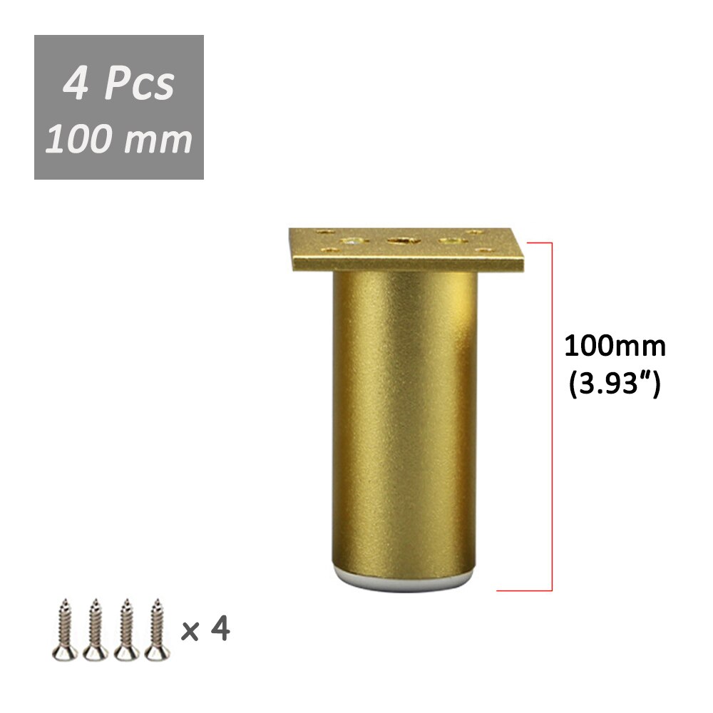 Pieds de meubles modernes en aluminium, 80-300mm, 2/4 pièces, réglables, couleur or, pour canapé, meuble TV, commode, lits: 4Pc 100mm with screw
