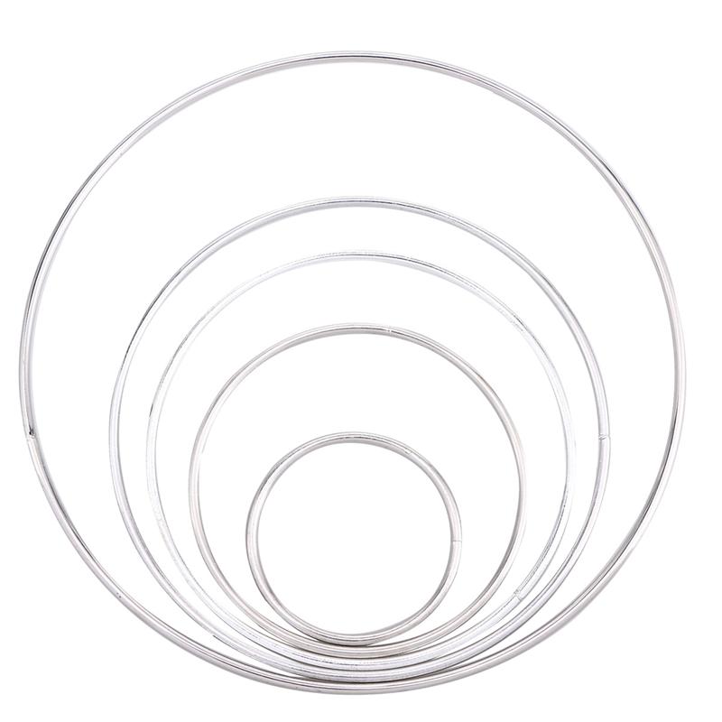 Anneau attrapeur de rêves en métal 5 pièces cerceau artisanal en macramé accessoires à créer soi-même (50mm, 80mm, 100mm, 120mm et 160mm): Argent