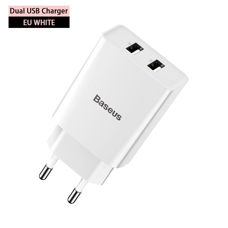 Baseus-cargador USB Dual 2A, dispositivo de carga PD, Mini, portátil, de viaje, para teléfono iP, para Huawei y Xiaomi: EU Adapter White