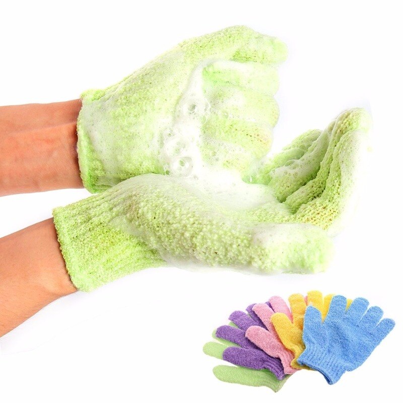 Bad til peeling eksfolierende handske scrub handsker modstand kropsmassage svamp vask huden fugtgivende spa skum: Grøn 2pc