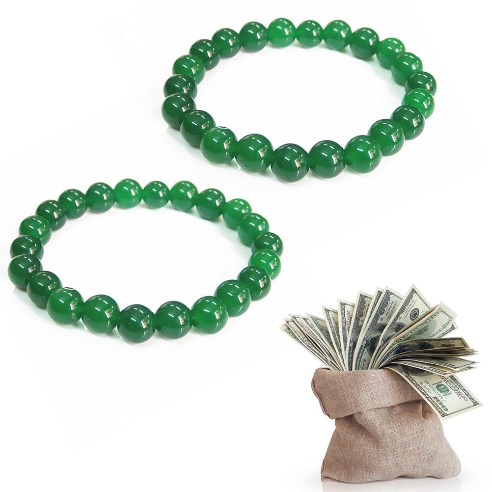 2 pezzi verde fortunato ricchezza bracciali gioielli braccialetto fortunato fascino per affari verde pietra perline triplo braccialetto di protezione