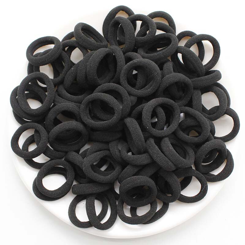 Diademas infantiles para niña pequeña, coleteros elásticos coloridos de nailon, accesorios para el cabello, 100 Uds.: Black