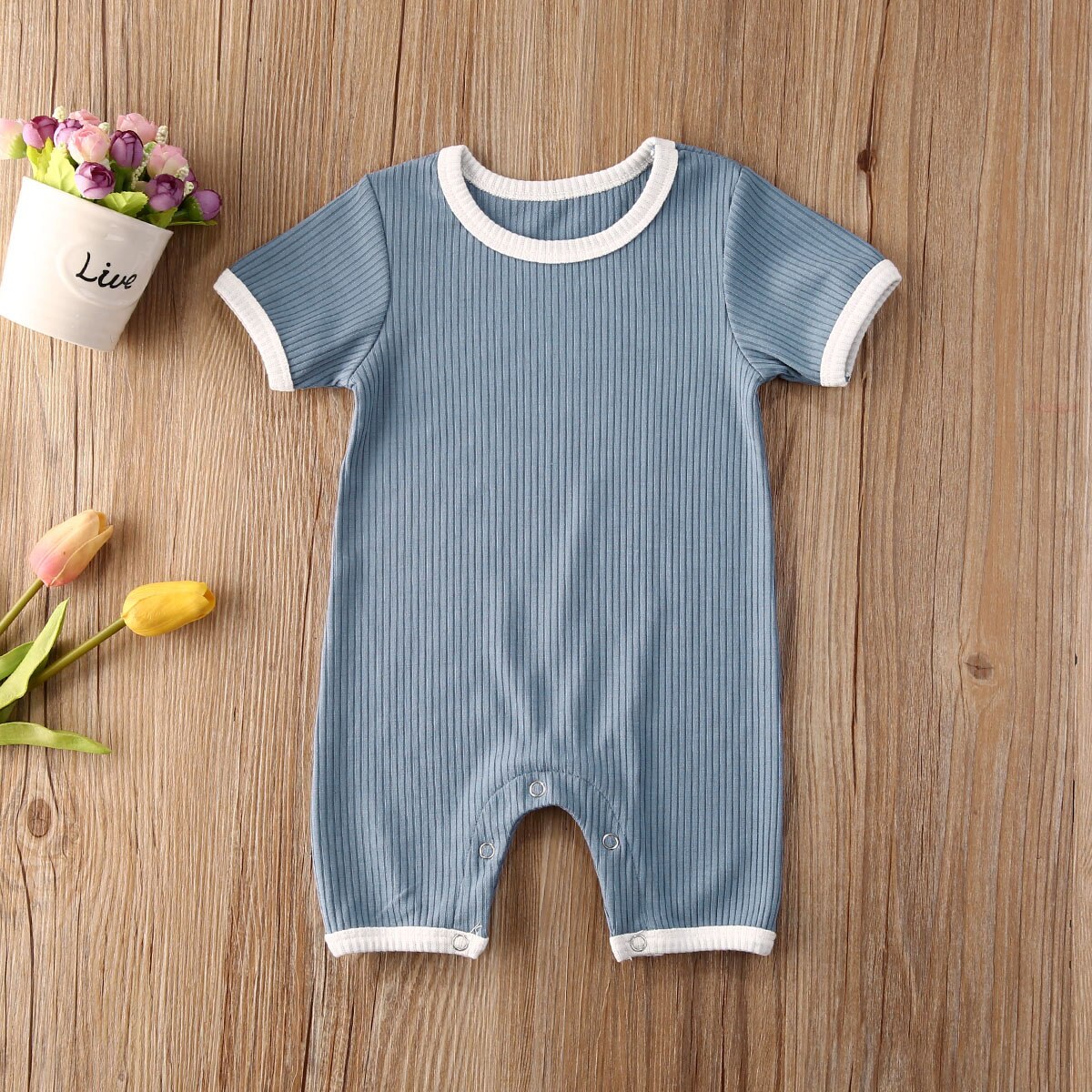 0-24m baby meisjes jongens korte mouwen effen jumpsuits mooie outfits kleding: C / 24m