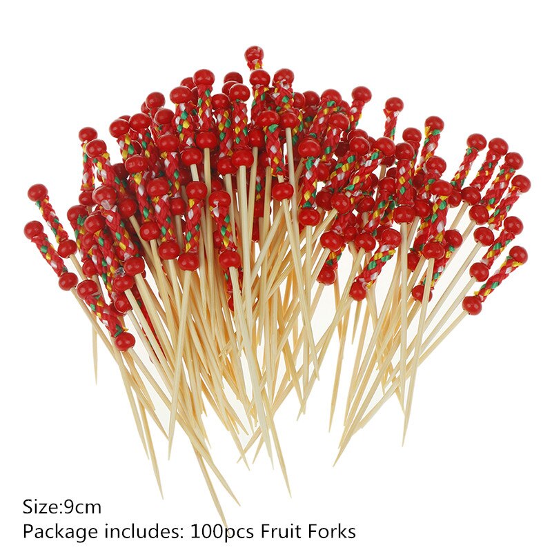 100pcs 9/12cm Bamboo Food Picks Buffet Cupcake Fruit Fork Party Cake Dessert Salad Vegetable Sticks Cocktail Toothpick Skewer: 4