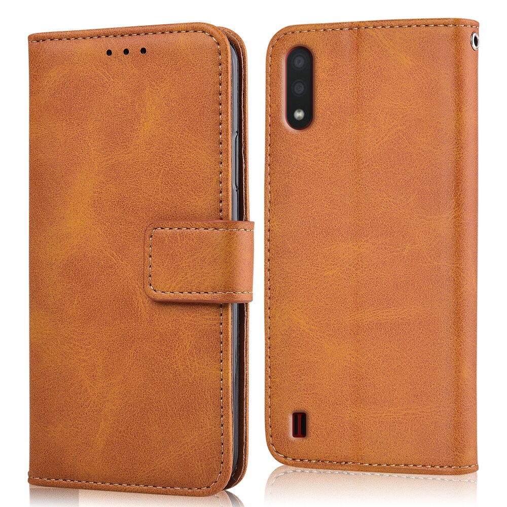 Voor Op Samsung A01 Leather Wallet Case Voor Samsung Galaxy A01 Cover Telefoon Tas Voor Galaxy A01 Een 01 Case met Card Pocket: niu-Yellow