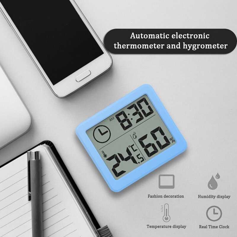 Digital Wireless Weather Clock Station Temperature Humidity Monitor Waterproof Indoor Outdoor Hygrometer Thermometer With Sensor: blue