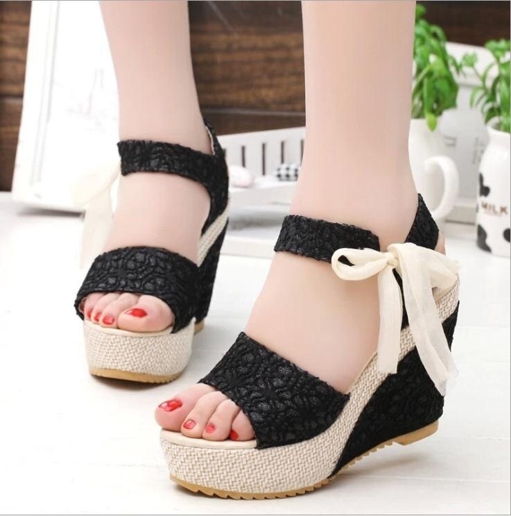 Femmes été plate-forme Sandales à talons compensés bride à la cheville poisson bouche Espadrilles Sandales Sandalias Femininas Sandales Sandalen: cy00002 / 40