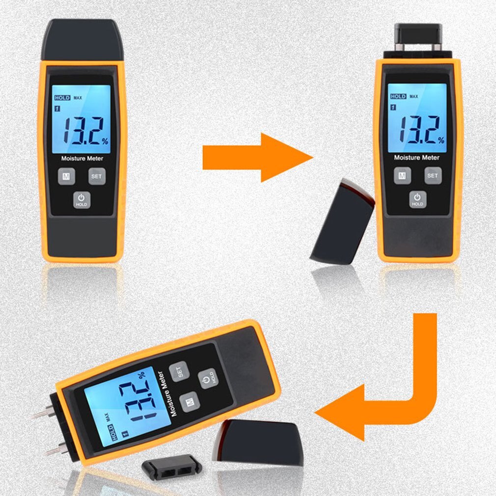 Fugtmåler, digital lcd fugtdetektor, træ mursten fugtighed campingvogn tester sort-orange